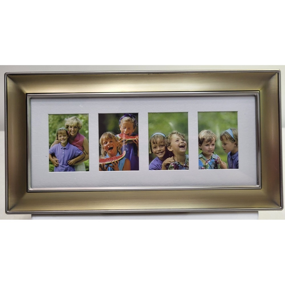 Fetco Mix Metal Picture Frame 4 Photo Hang or Stand 10X4 Glass Gold & Silver
